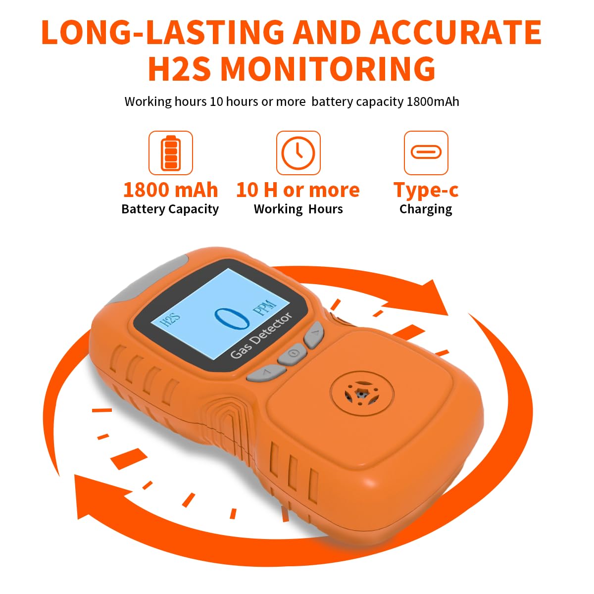 Sooguard H2S Monitor, Clip Single Gas H2S Monitor, 0~100ppm High-PrecisionH2S Gas Detector, Adjustable Alarm Range, 3 Alarm Modes, Explosion-Proof Safety, for Various Working environments (Orange)