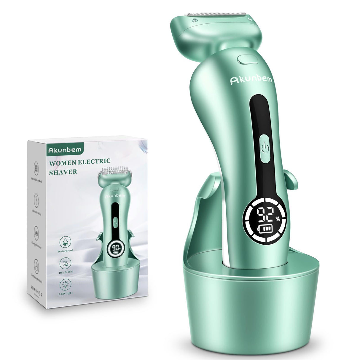 Akunbem Electric Razor for Women Electric Shaver for Legs Bikini Trimmer for Women Underarm Public Hairs Rechargeable Womens Shaver with Detachable Head Wet Dry Use Painless Cordless