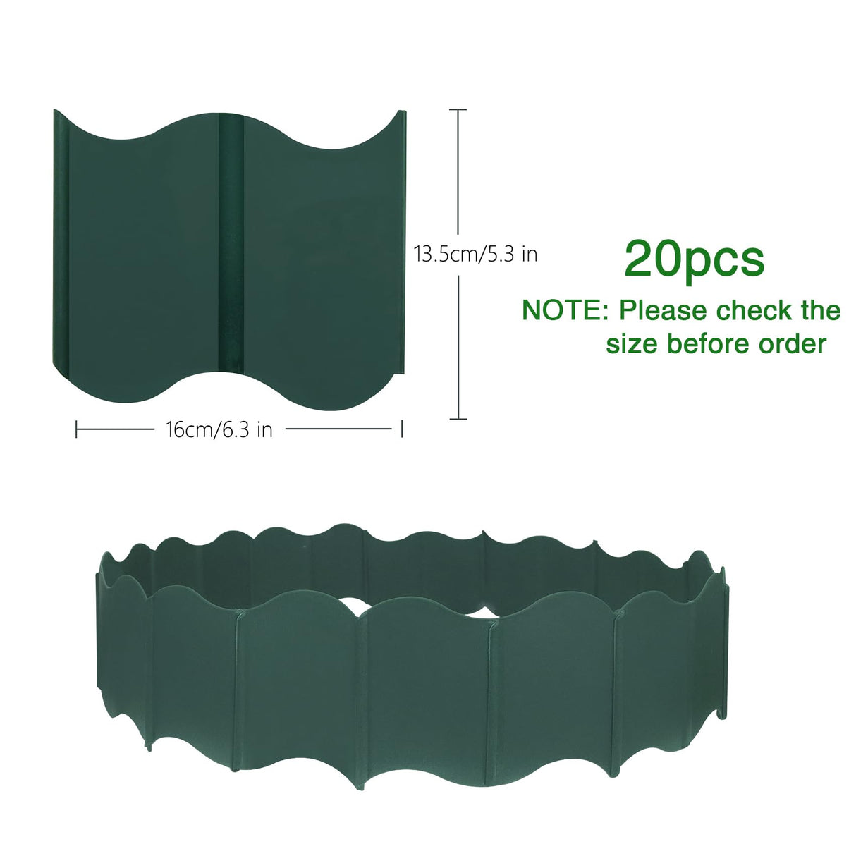 EEOCWF 20 Pcs Garden Edging Border, 10.5ft Plastic No Dig Landscape Borders, 5.3 inch Tall Interlock Decorative Gardens Fences Edging, Flexible Lawn Flower Bed Border, for DIY Patio Walkway Yard