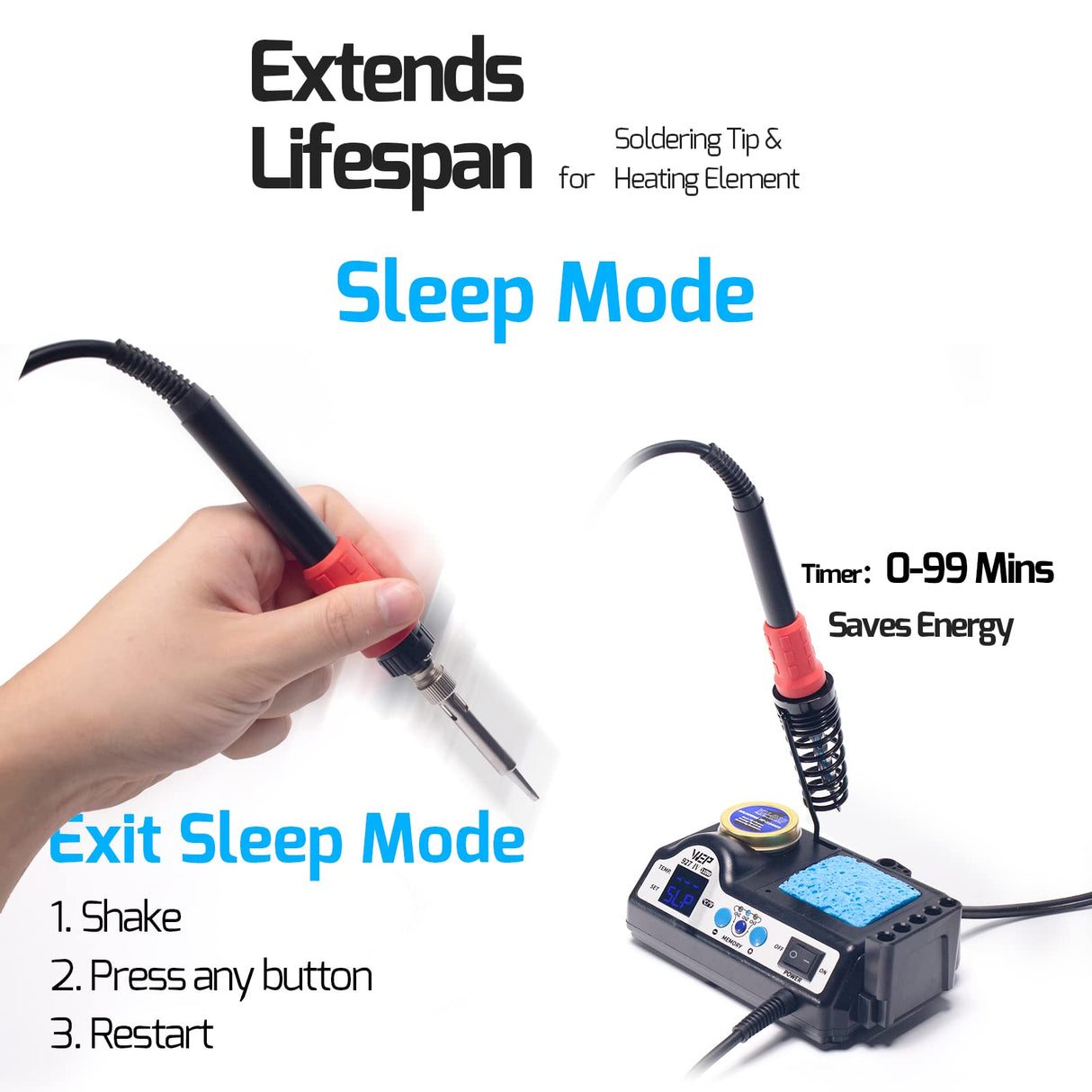WEP 927-IV Soldering Station Kit High-Power 110W with 3 Preset Channels, Sleep Mode, LED Magnifier, 5 Extra Iron Tips, Tip Cleaner, 2 Helping Hands, Tip Storage Slots, Lead-free Solder Wire, Tweezers