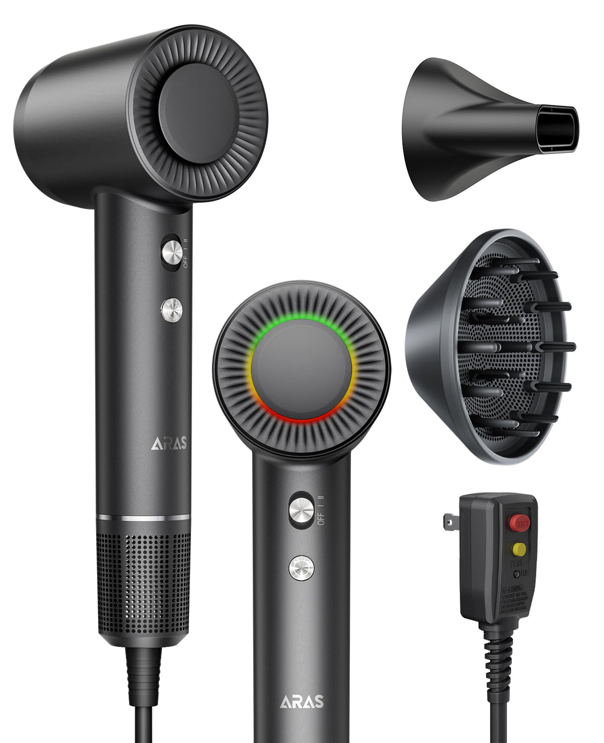 Hair Dryer, Negative Ionic Blow Dryer with 160000 RPM Professional High-Speed Blow Dryer, Brushless Motor for Fast Drying, Low Noise Thermo-Control Hairdryer with Magnetic Nozzle (Black)