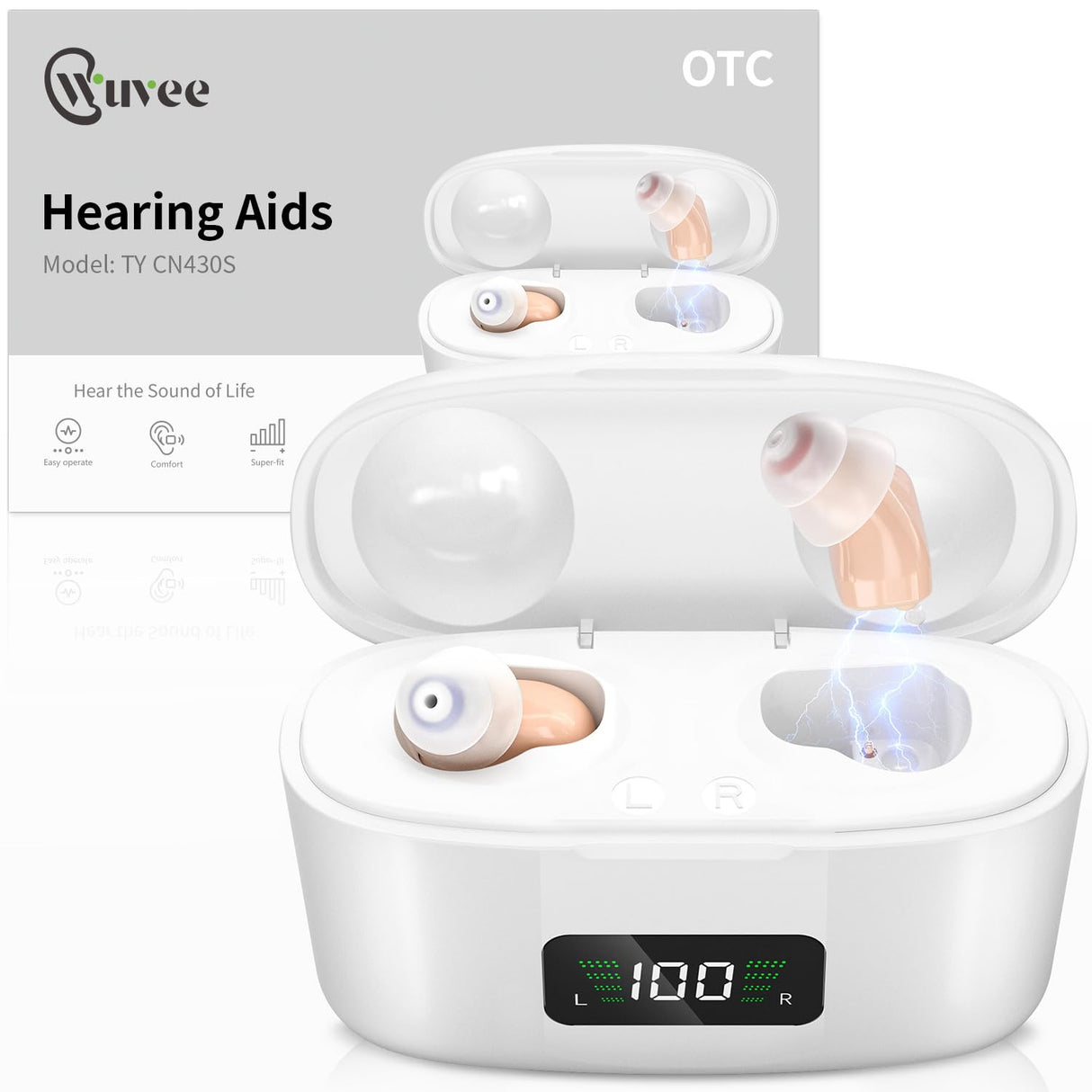 OTC Hearing Aids for Seniors, Hearing Aid Amplifiers Devices Rechargeable with Noise Cancelling, Superior Sound Quality for Adults Women Men Hearing Loss, Auto On/Off
