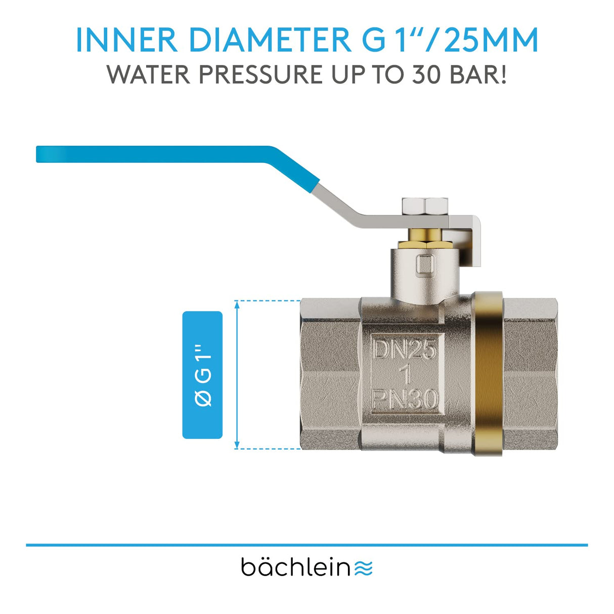 Bächlein Universal Ball Valve - Brass Ball Valve with Lever Handle and 1 Inch Female Thread on Both Sides - Full Bore Shut-Off Valve