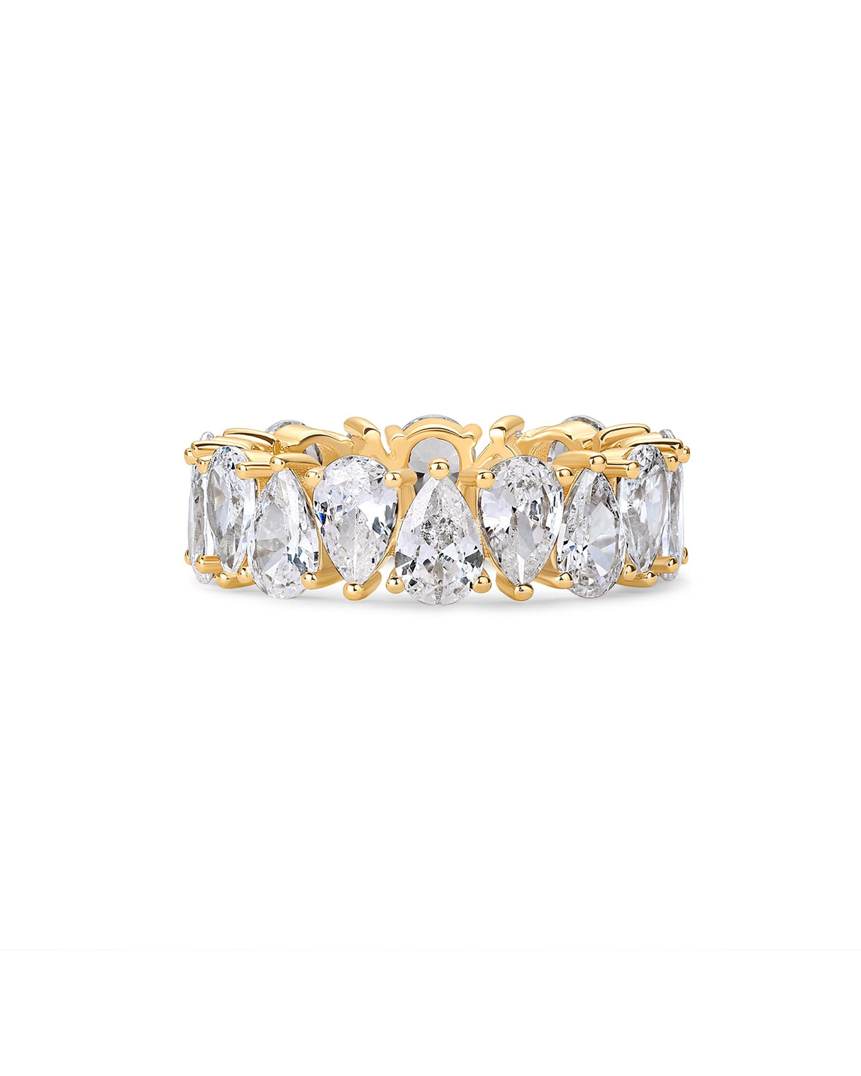 PAVOI 14K Yellow Gold Plated Pear Love Eternity Rings for Women | Gold Cubic Zirconia Ring | Bridal Eternity Wedding Band Ring | Size 5