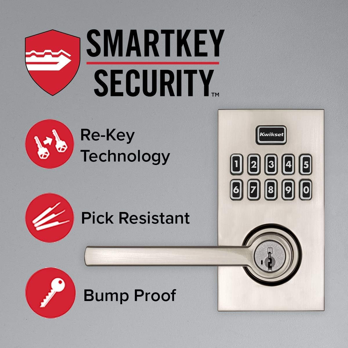 Kwikset SmartCode 917 Keypad Keyless Entry Traditional Residential Electronic Lever Deadbolt Alternative with Tustin Door Handle and SmartKey Security, Satin Nickel