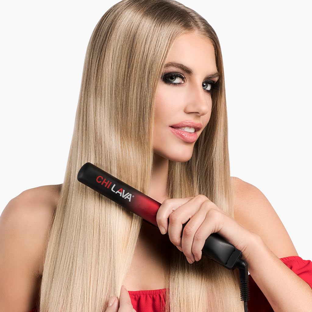 CHI Lava Ceramic Hairstyling Flat Iron | 1" Volcanic Lava Ceramic Floating Plates | Smooth Glide helps prevent damage | Analog On/Off Switch | Black/Red