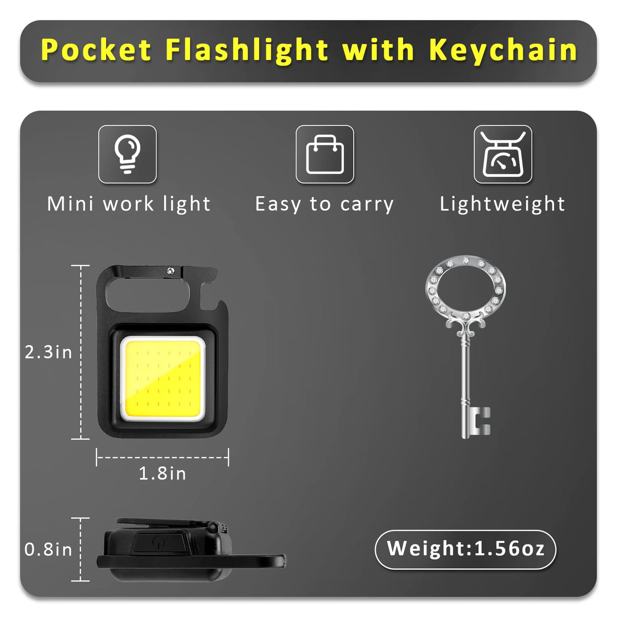MAKDAK COB Rechargeable Keychain Flashlight 4Pack, High Lumen Super Bright LED Work Light with Magnet,Clip,Bottle Opener for Dog Walking,Car Repair, Emergency,Camping,EDC