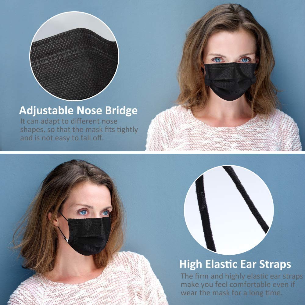 LEMENT 500pcs Disposable Black Mask,3-Ply Face Masks with Earloops