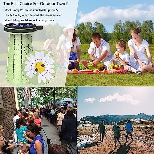 ALEVMOOM Upgraded Telescoping Collapsible Stool with Cushion, Folding Stool with Printing Portable Retractable Foldable Seat Max Load 550lbs for Adults Camping Fishing Outdoor (Daisy)