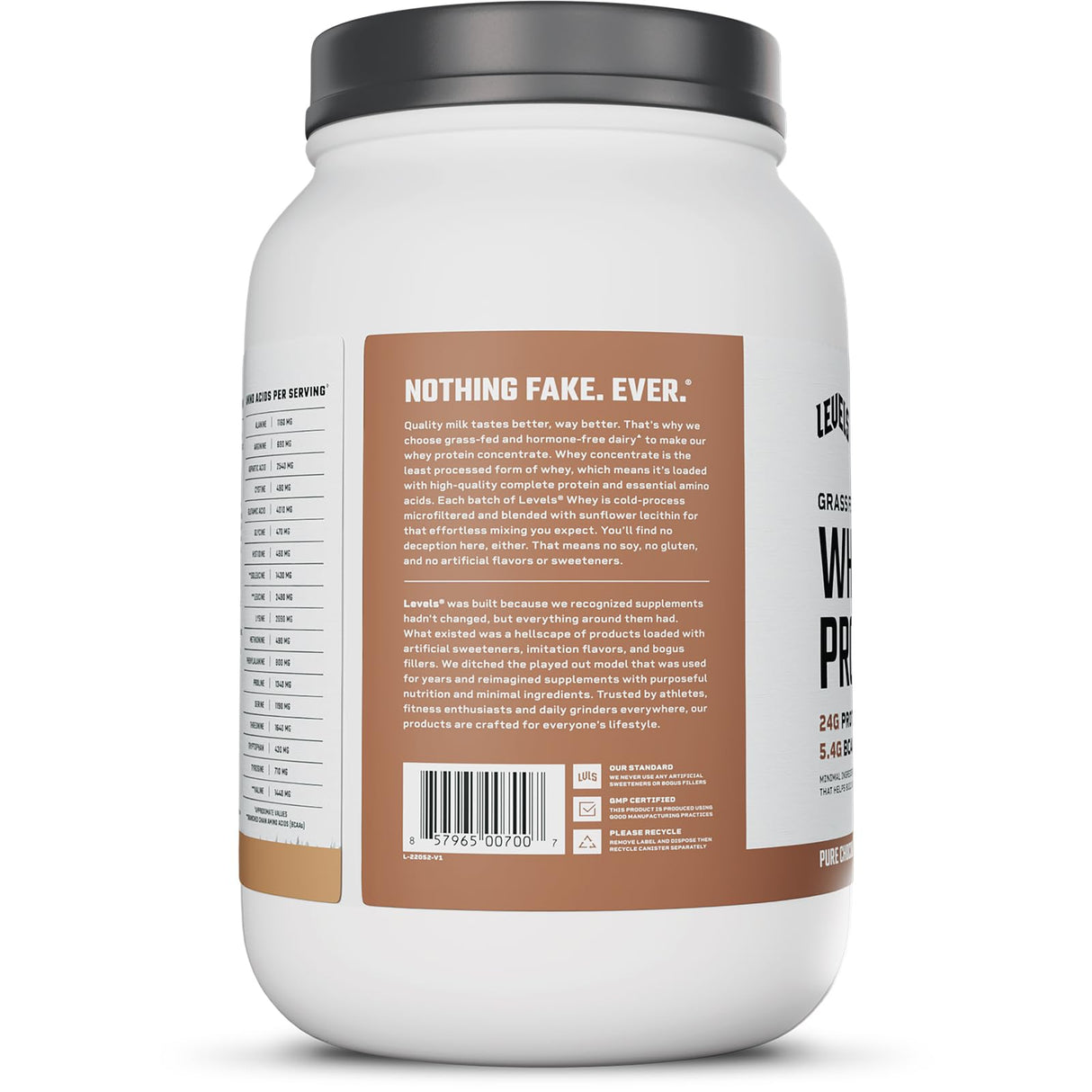 Levels Grass Fed Whey Protein Powder, No Artificials, 24G of Protein, Pure Chocolate, 2LB