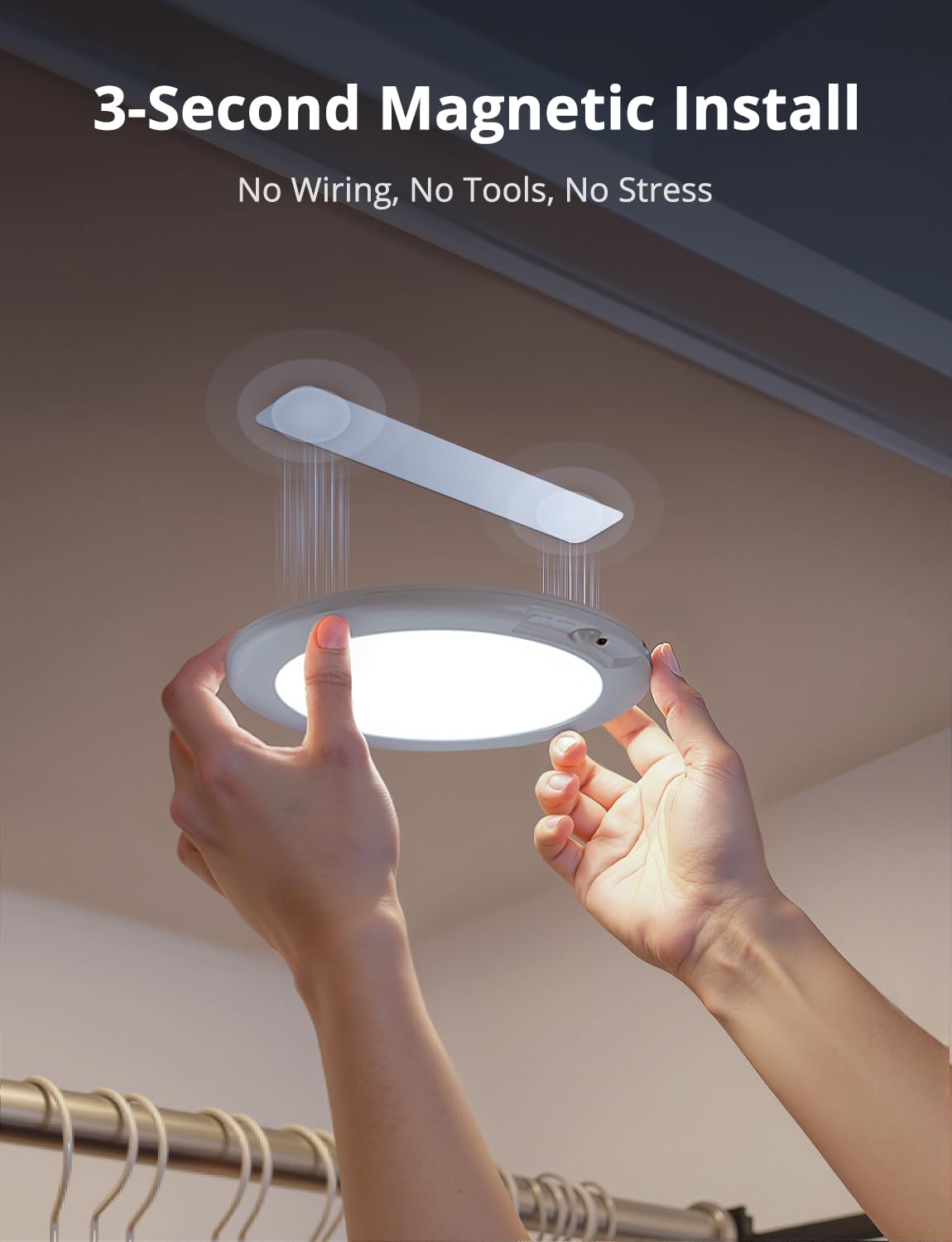 Combuh Rechargeable Motion Sensor Ceiling Light with Remote Wireless, 85 Days Battery Powered Shower Lamp Magnetic Dimming Timing Stick on Cordless Lighting for Closet Pantry without Electricity 2Pack