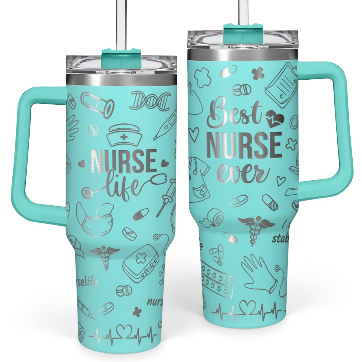 Nurse Gifts for Women, Nurse Tumbler with Handle 40oz Stainless Steel Coffee Cup with Straw Lid, Nursing Gift for Female Nurses, Appreciation Gift for Graduation Christmas Birthday