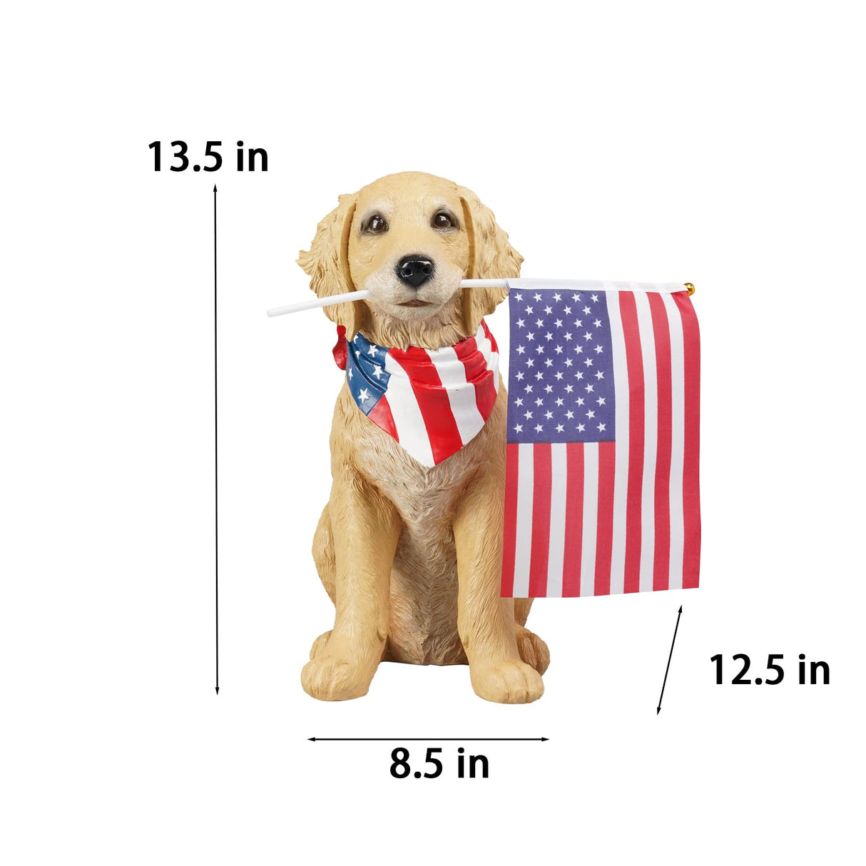 Cynkeyee Outdoor Garden Decor Dog Statue - Large Resin Puppy with American Flag Statues Sculpture for Outside Yard Lawn Home Decor Americana Patriotic Decorations 12.5x8.5x13.5 Inch