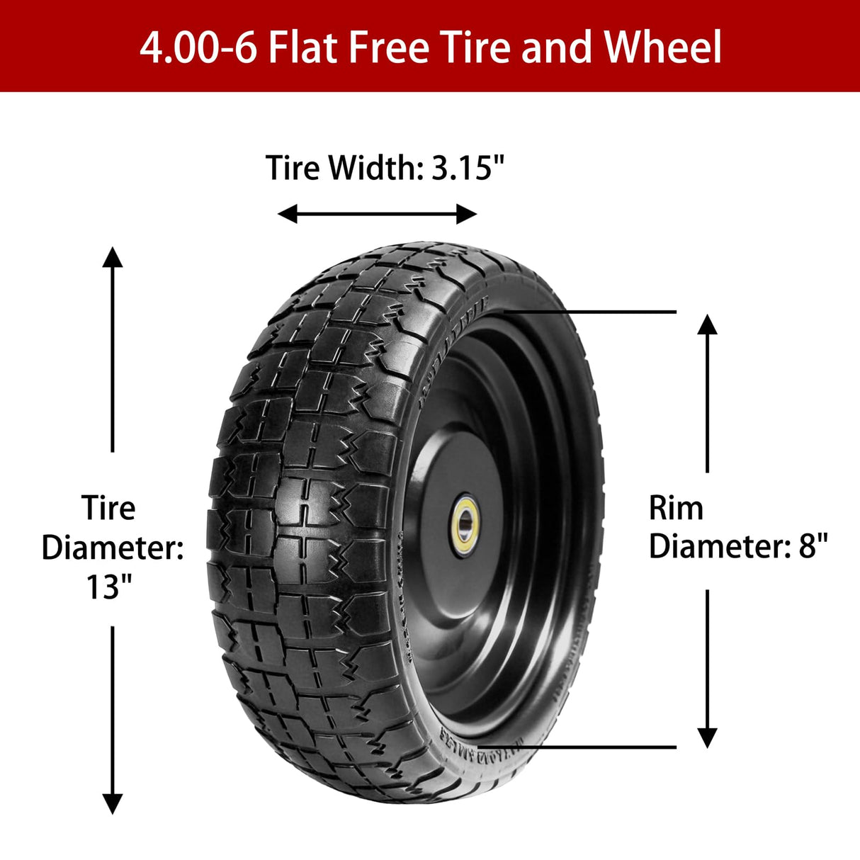 LTNICER 13" Flat Free Tires Compatible with Gorilla Carts,4.00-6 Solid Rubber Wheels with 5/8"Bearings,2.1"Offset Hub for Wagon Tire,Trailer Tire,Wagon Wheel Replacement,13 Trailer Tire Wheel(2-Pack)