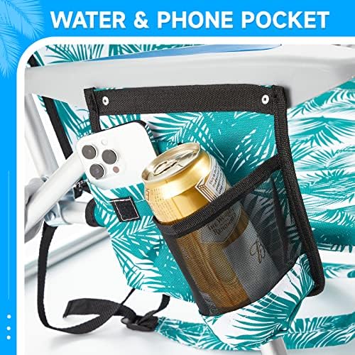 Portable Beach Chair for Adults, Outdoor Lightweight Camping Chair Lay Flat Folding Backpack Beach Reclining Chair with 4 Positions, Headrest, Cooler Pouch, Cup Holder