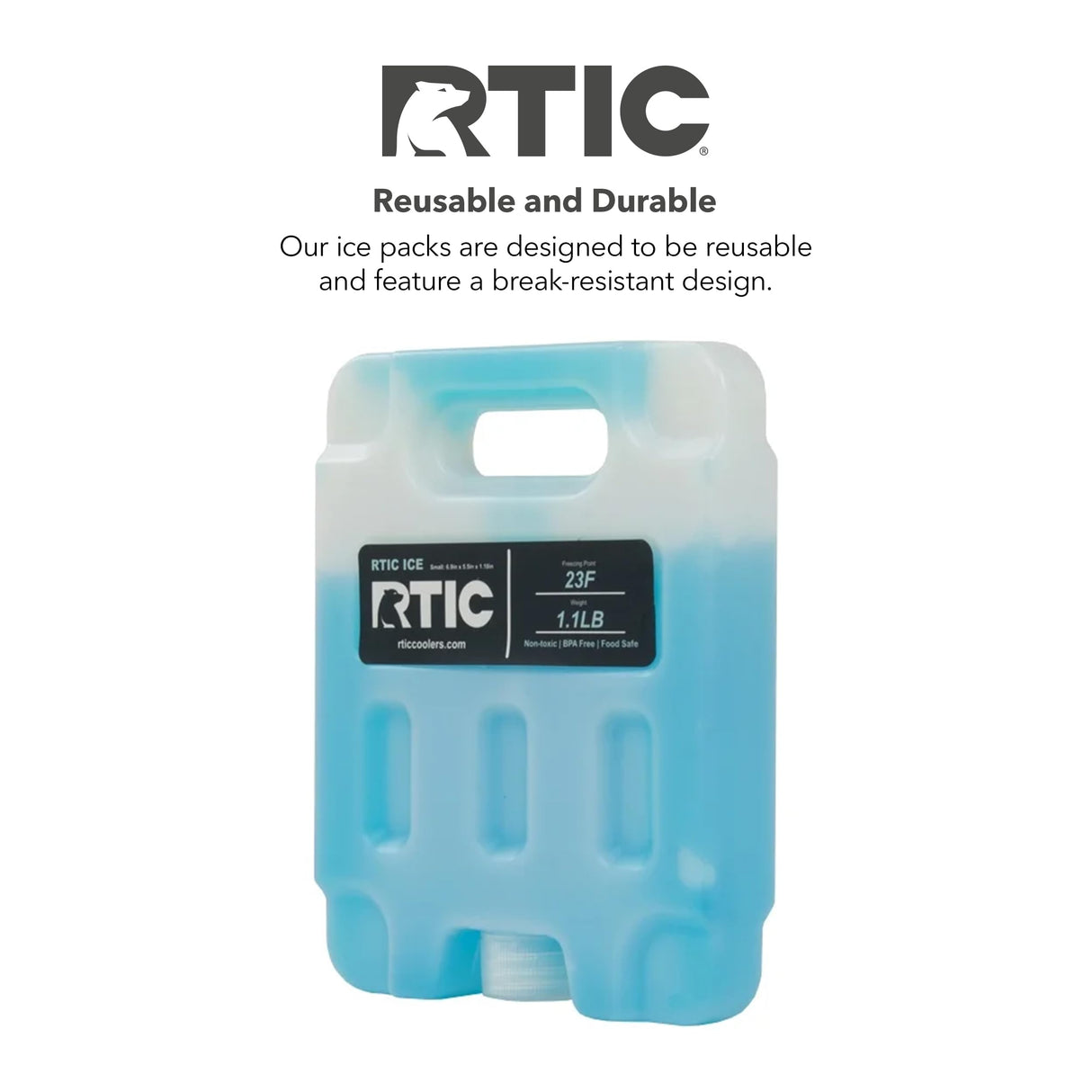RTIC Refreezable Reusable Cooler Ice Packs Cold Ice Chest Pack Long-Lasting with Break-Resistant Design, for Food and Drink, Perfect for Travel and Storage, Small (2 Pack)