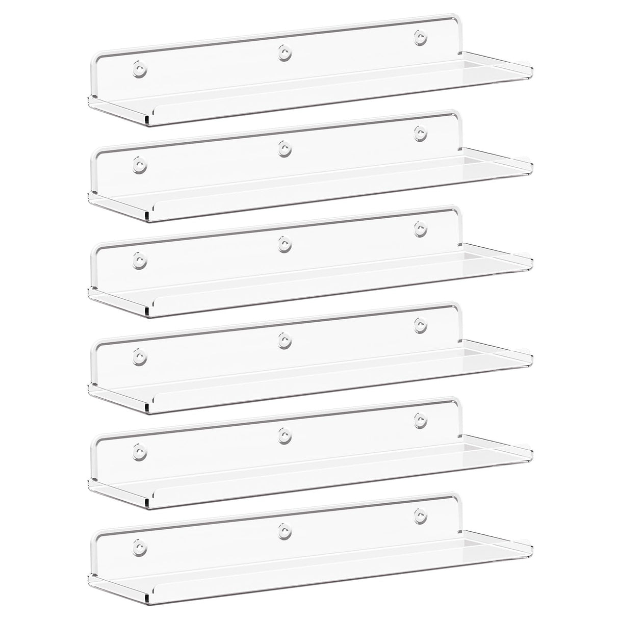 Lifewit Floating Shelves for Wall, Acrylic Display Shelf Wall Mounted for Figure, Car, Art, Book, 14" Perfume Organizer for Bathroom, Bedroom, Living Room, Nursery, Home Decor, Clear, 6 Pack