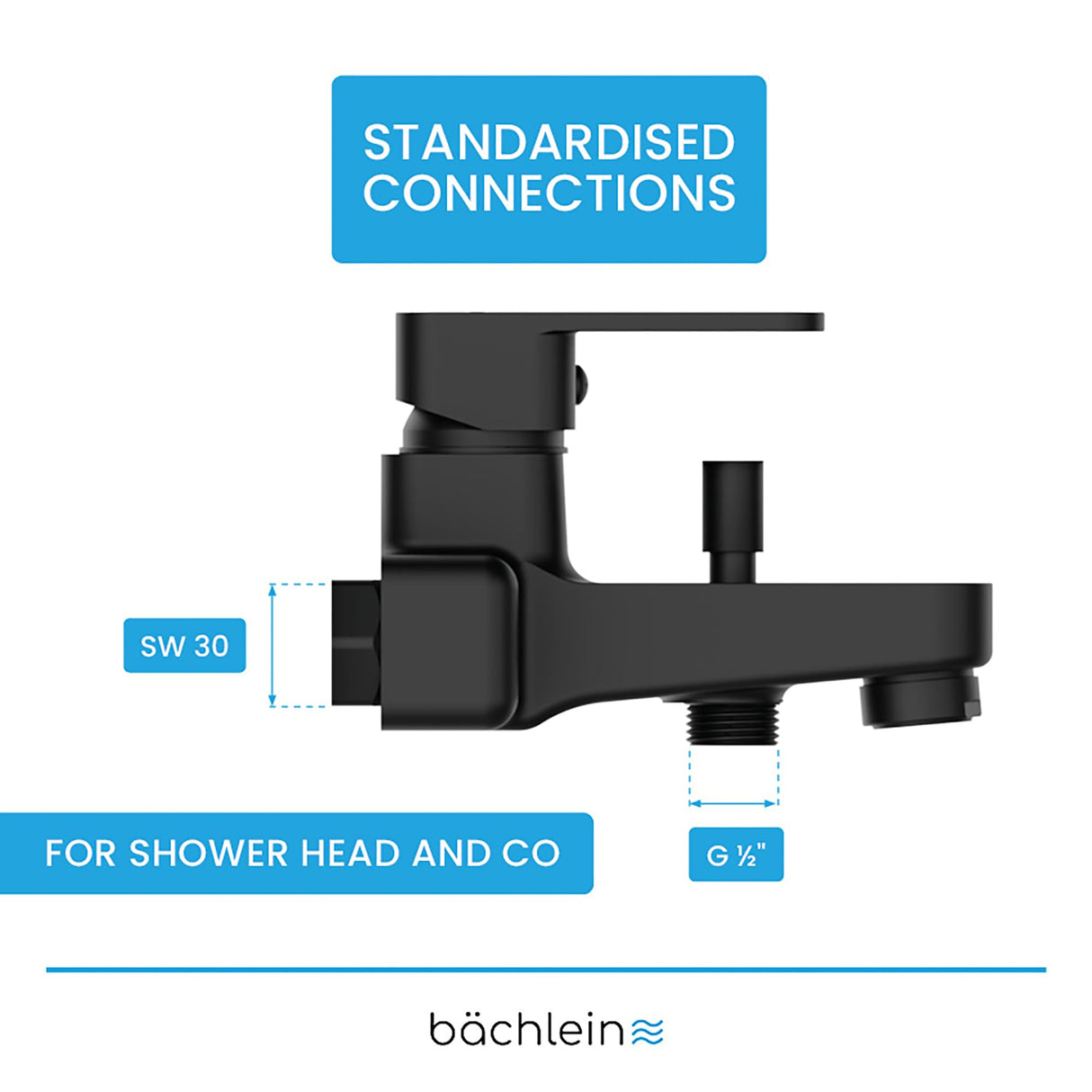 Bächlein Universal Bath Mixer in Angular Design - Complete Bath Faucet Set incl. All Accessories - Single Lever Bath Tap Matt Black
