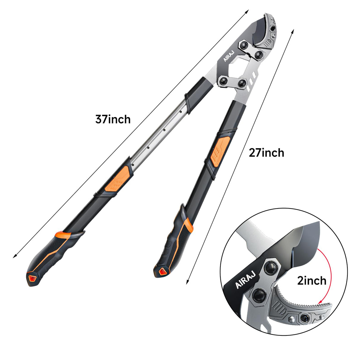 AIRAJ 27-37'' Extendable Anvil Loppers,Tree Trimmer Heavy Duty with Compound Action,Branch Cutter with 2” Cutting Capacity,Chops Thick Branches Ease,Garden Lopper for Gardening Pruning Shears