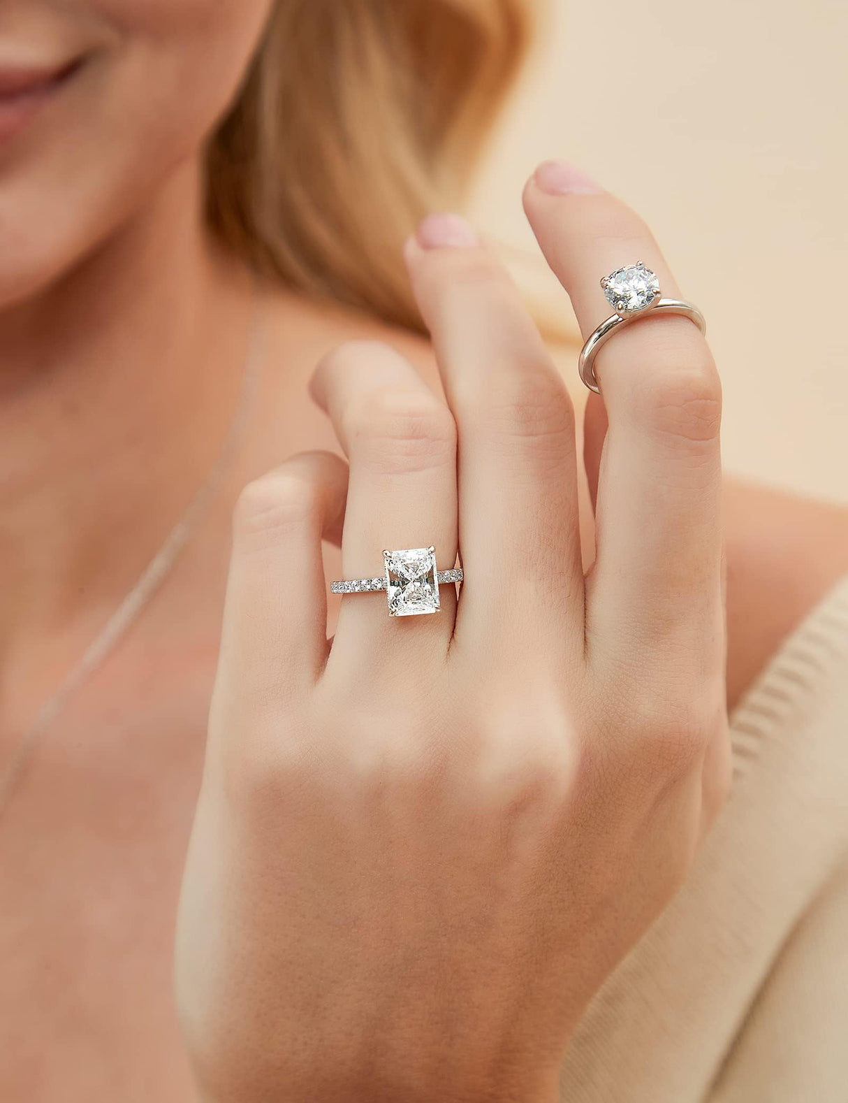 EAMTI 3CT 925 Sterling Silver Engagement Rings Radiant Cut Solitaire Cubic Zirconia CZ Wedding Promise Rings for Her Wedding Bands for Women Size 9