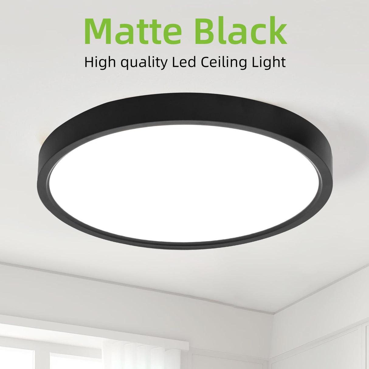 hykolity 12 Inch Selectable CCT LED Round Flat Panel Light, 24W 3000K/4000K/5000K, Edge-Lit Flush Mount Ceiling Light Fixture for Kitchen, Bedroom, Laundry and Closet Room,Black