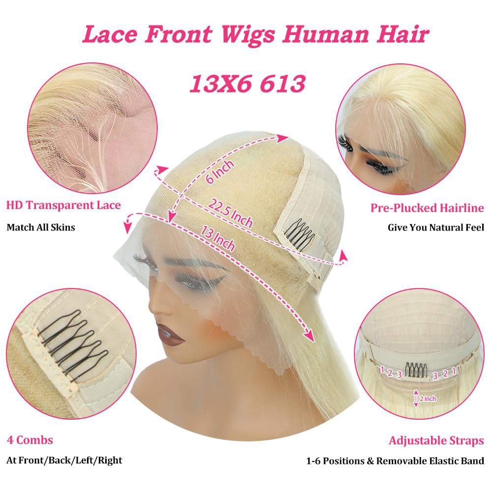 30 Inch 613 13x6 Lace Front Wig Human Hair 200 Density 613 Lace Front Wig Human Hair Straight Blonde Wig Human Hair 613 Hd Lace Frontal Wig 13x6 Pre Plucked With Baby Hair