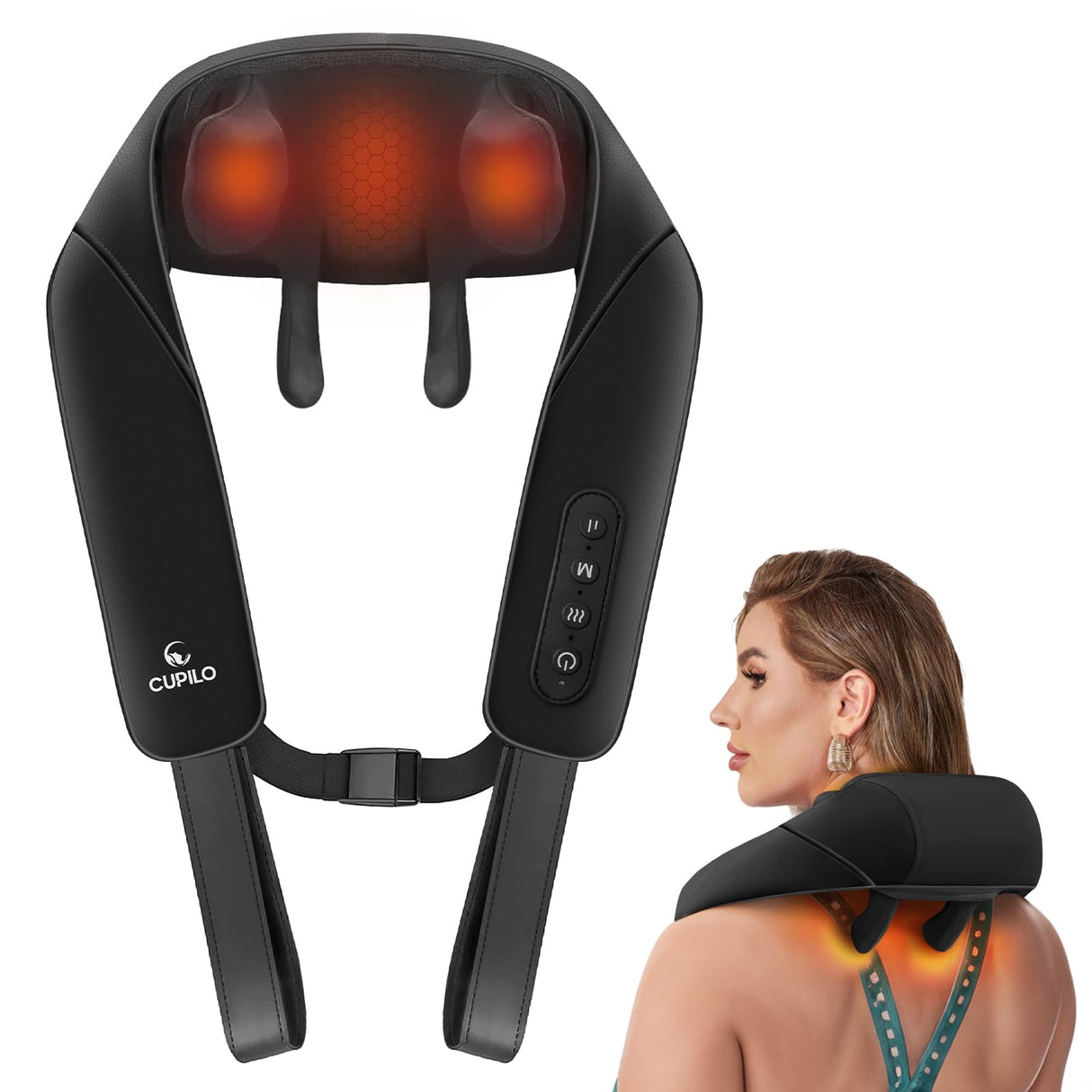 CuPiLo Shiatsu Neck Massager with Heat - FSA or HSA Eligible,Ideal Gifts for Her,Him,4D Cordless Deep Tissue Kneading Massage for Pain Relief,Rechargeable Massage for Neck,Shoulder,Traps and Back
