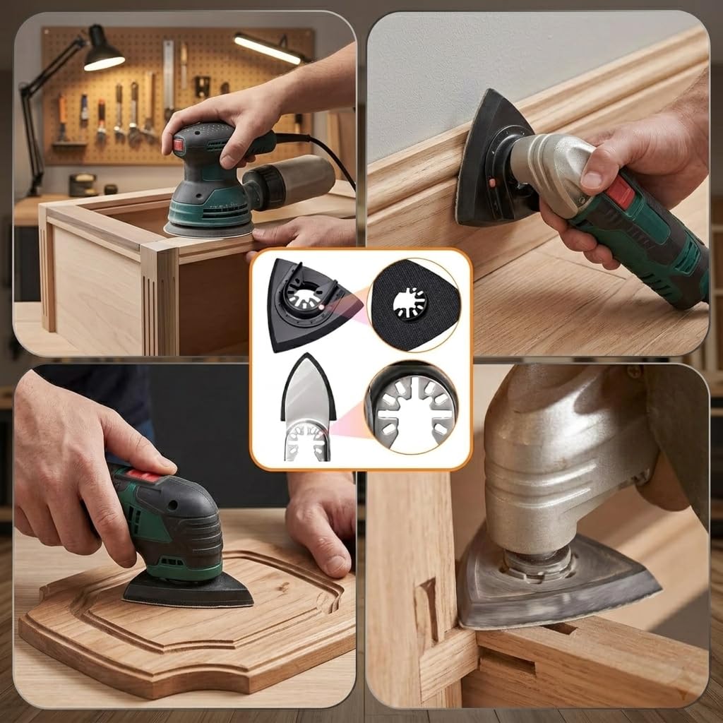 Towbluii Multitool Sanding Pads for Detail Wood Finishing, Multi-Grit Assorted Sandpaper with Triangle & Finger Attachments, Durable Hook and Loop Sanding Sheets for Furniture & Edge Work(105p
