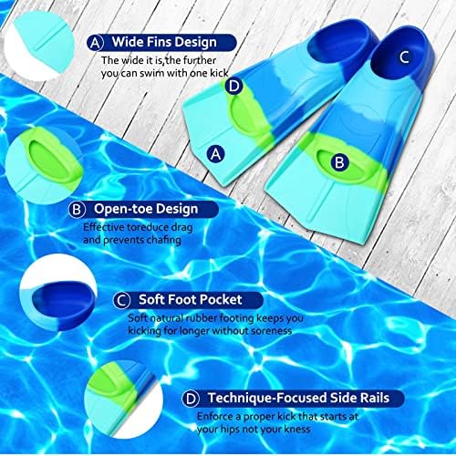 Kids Swim Fins,Short Kids Fins Youth Swimming Flippers for Lap Swimming Training for Children Girls Boys Beginners