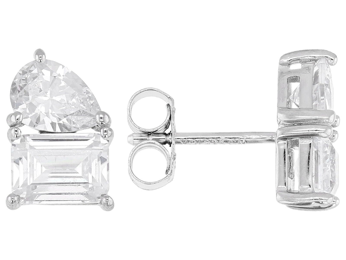 JTV White Cubic Zirconia Rhodium Over Sterling Silver Stud Earrings 5.58ct