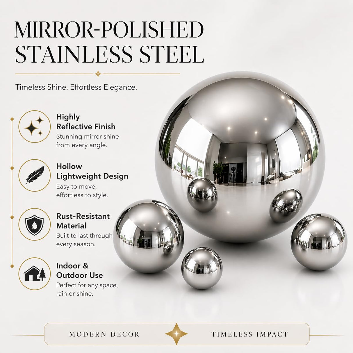Gazing Ball Garden Mirror Outdoor, Outside Decorative Globe Silver 5Pcs Mix