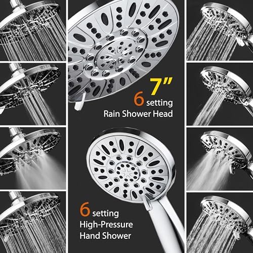 AquaDance 7" Premium High Pressure 3-Way Rainfall Combo for The Best of Both Worlds - Enjoy Luxurious Rain Showerhead and 6-Setting Hand Held Shower Separately or Together - Chrome Finish - 3328
