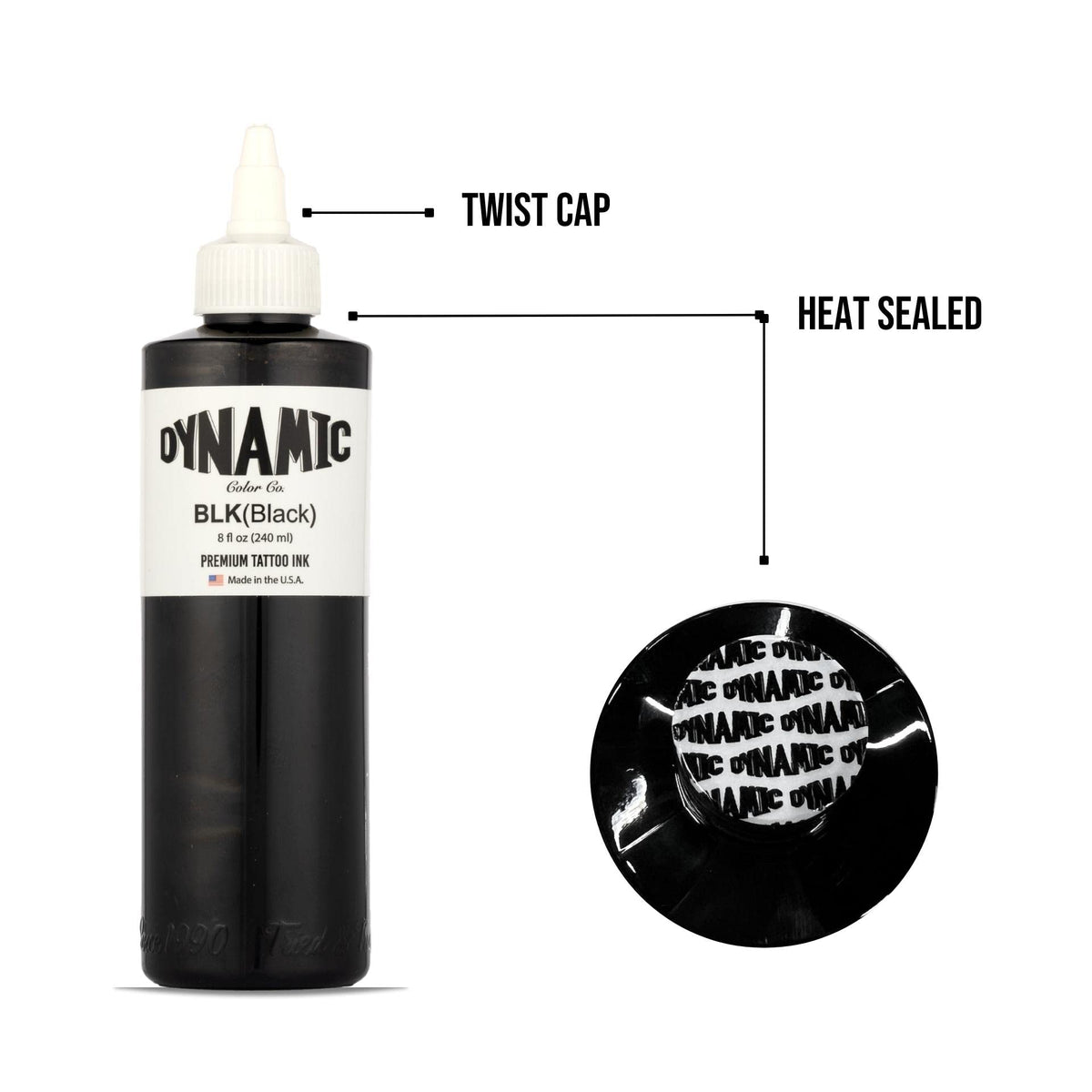 Dynamic Color Black Tattoo Ink, Made in USA Since 1990, 8 oz