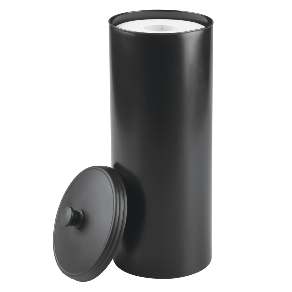 iDesign Freestanding Bathroom Toilet Paper Storage Holder with Lid for 3 Extra Rolls, Matte Black
