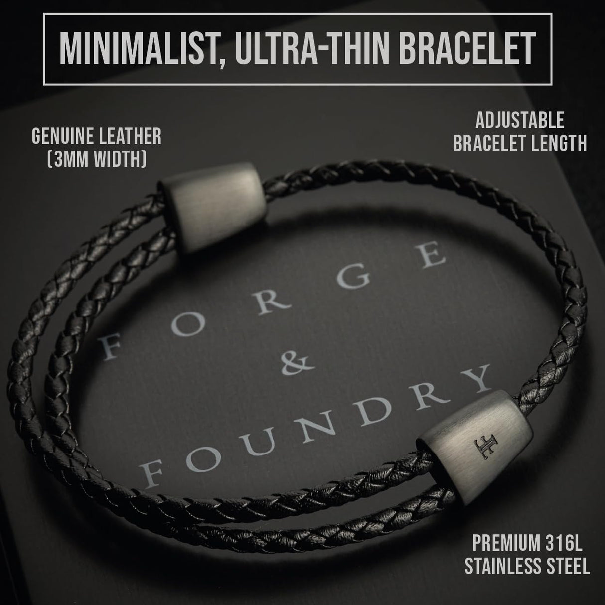 Forge & Foundry Trinity Men's Adjustable Black Braided Leather Bracelet