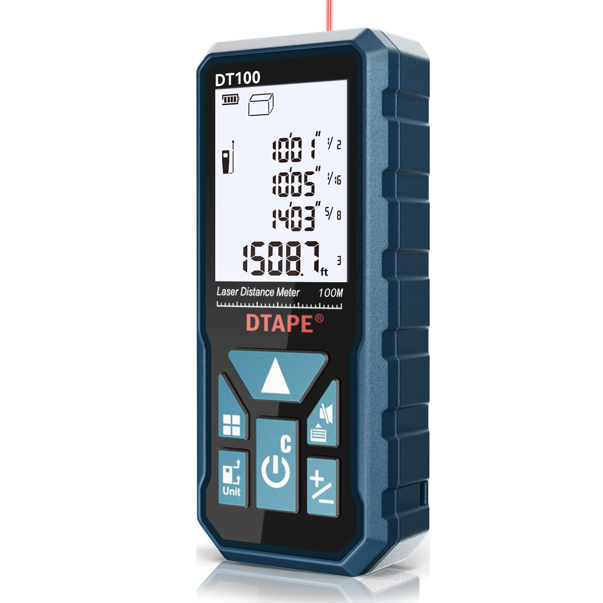 DTAPE 330 Ft Laser Measuring Tool, 1/16" High-Accuracy Laser Tape Measure, 2" Backlit LCD Display Laser Measure, Ft/In/Ft+In/M Electronic Tape Measure, Distance/Area/Volume/Indirect Laser Range Finder