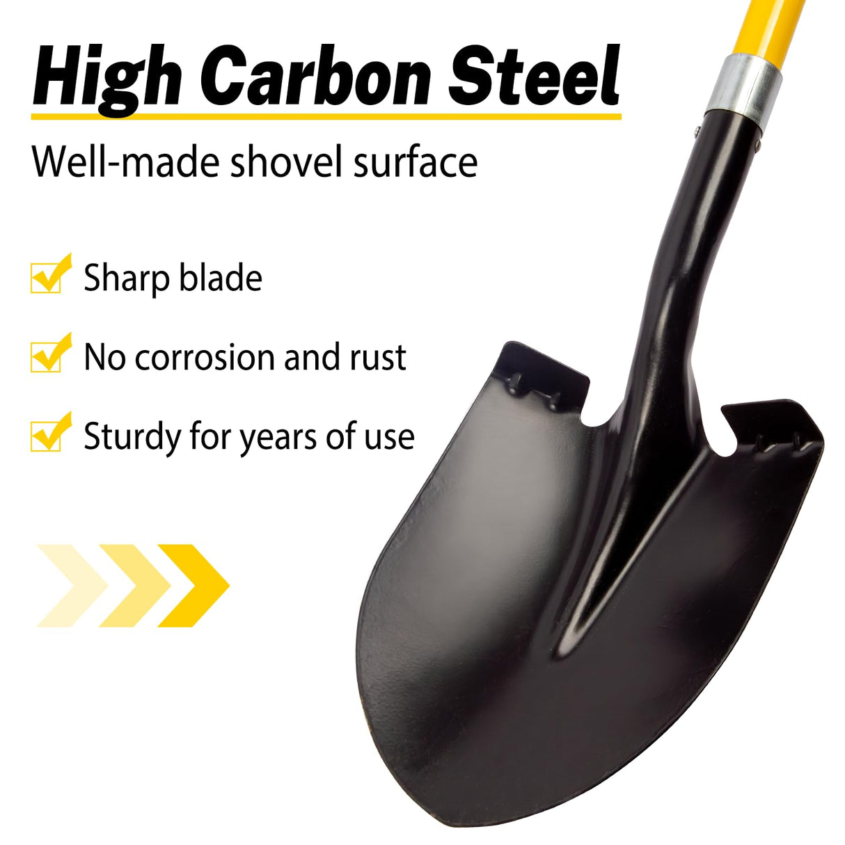 VNIMTI Heavy Duty Gardening Shovel, 56 Inch Round Blade with Fiberglass Handle (Yellow)