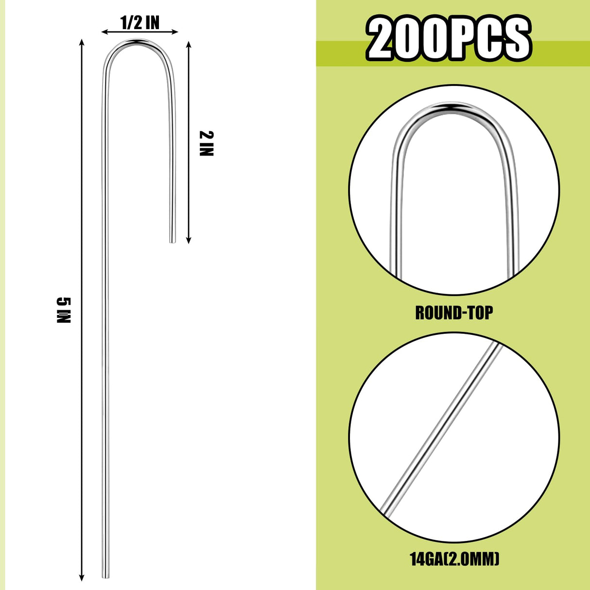 Pelopy 200 Pcs 1/2" Irrigation Drip Tubing Stakes 5 in J-Shaped Landscape Staples Garden Drip Line Stakes Soaker Hose Pins for Lawn Plant Yard Fence Ground Drips Systems, Sliver