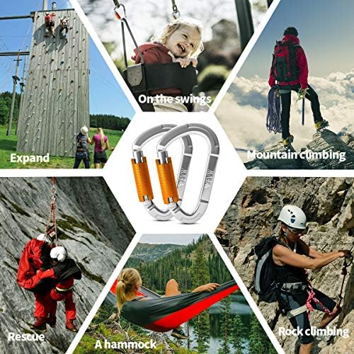 FVW Auto Locking Rock Climbing Carabiner Clips,Professional 25KN (5620 lbs) Heavy Duty Caribeaners for Rappelling Swing Rescue & Gym etc, Large D-Shaped Carabiners