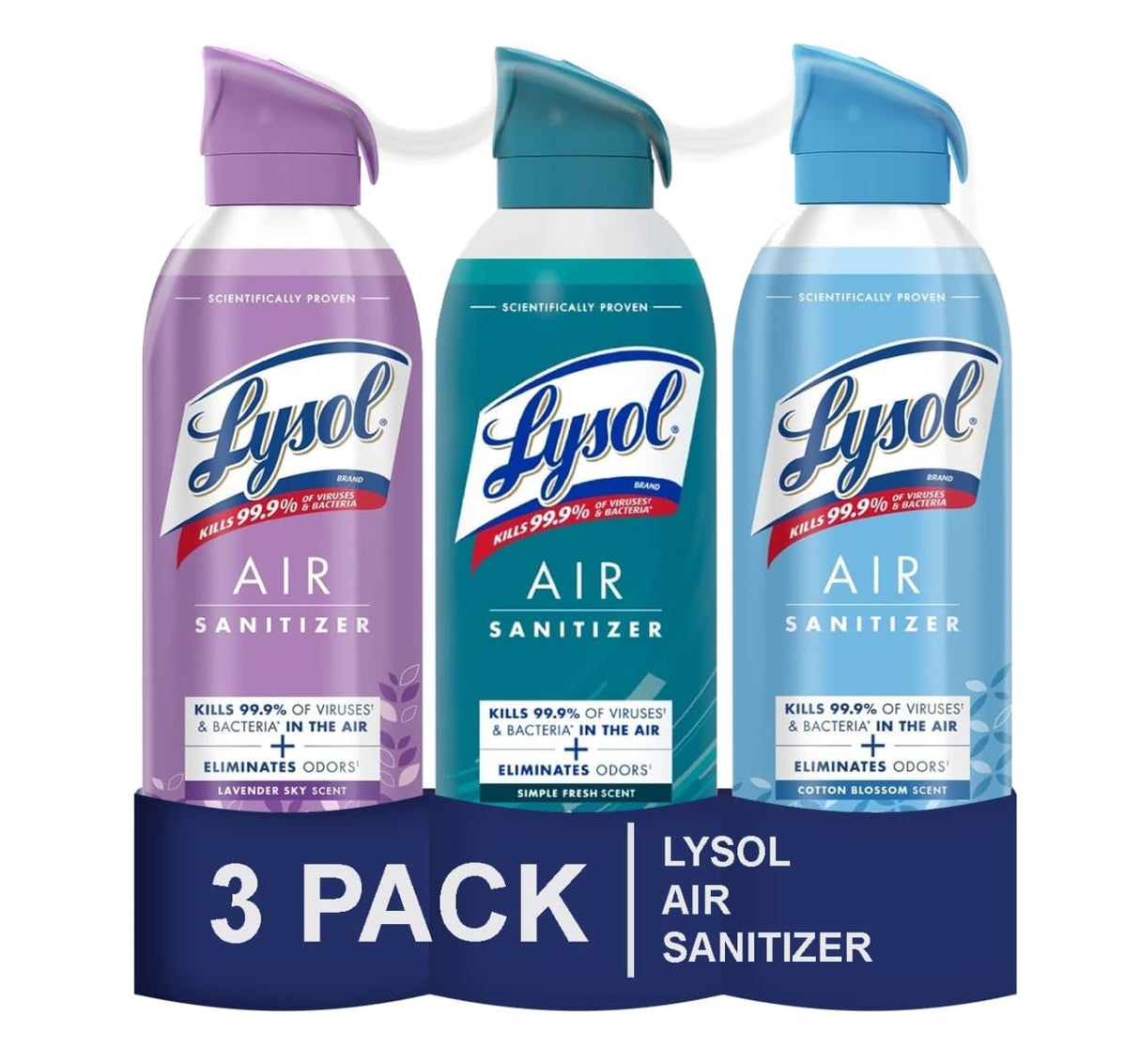Lysol Air Sanitizer Spray, For Air Sanitization and Odor Elimination, Simple Fresh, Lavender, Cotton Blossom 10 Fl. Oz (Pack of 3)