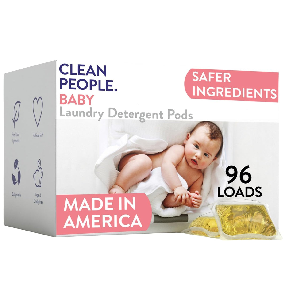 The Clean People Laundry Detergent Pods - Recyclable Packaging, Hypoallergenic, Stain Fighting - Ultra Concentrated, Laundry Soap - Baby (Unscented), 96 Pack
