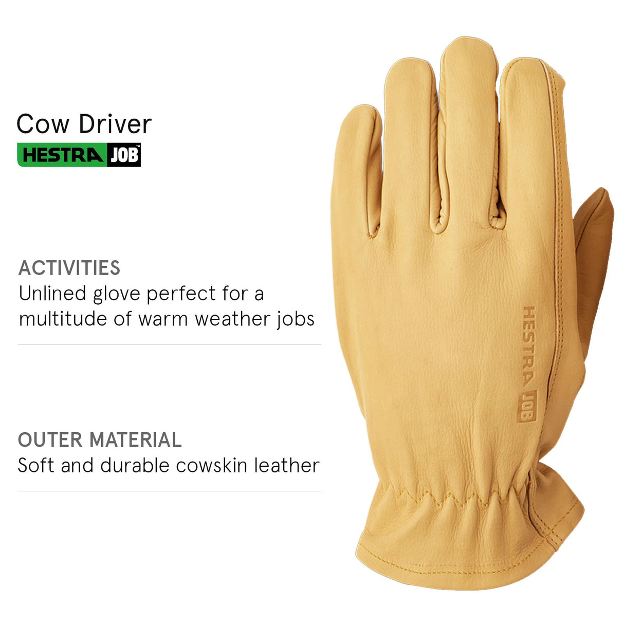 Hestra Cow Drivers Glove for Everyday Use, Yardwork and Hand Tool Use
