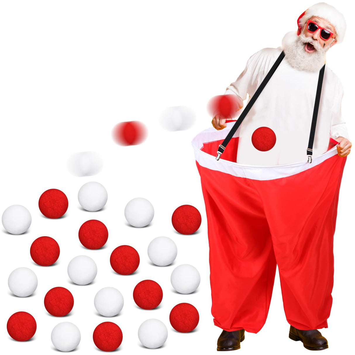 Leitee Santa Pants Snowball Fight Toss Game Red and White Christmas Fake Snowball Activity Christmas Party Activities for Families Yard Outdoor and Indoor Games Set