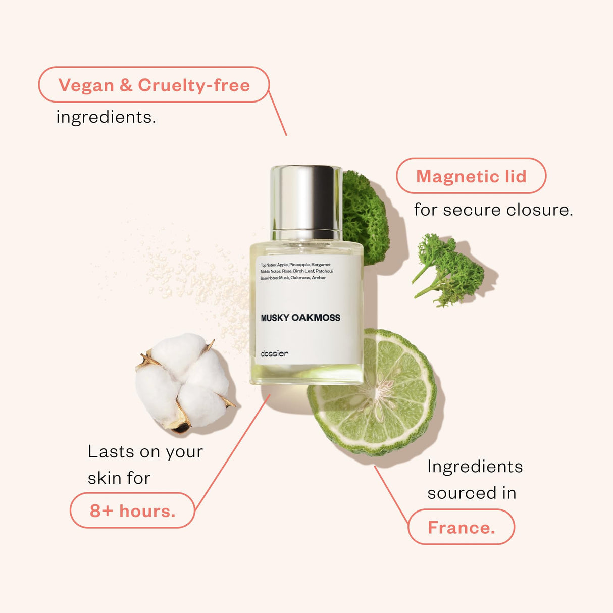Dossier - Musky Oakmoss - Eau de Parfum - Inspired by Creed's Aventus - Perfume Luxury - Pure Infused - Paraben-Free - Vegan - For Men - Fragrance 1.7 oz (Spray 50ml)
