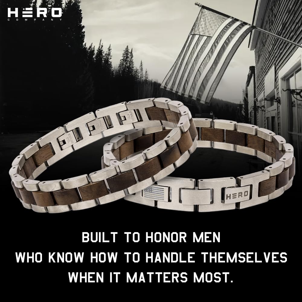 Hero Company Bowie Frontiersman Wood & Stainless Steel Bracelet for Men