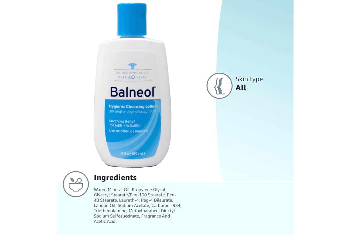 Balneol Hygienic Cleansing Lotion Bottles, 3 Fl Oz (Pack of 6)