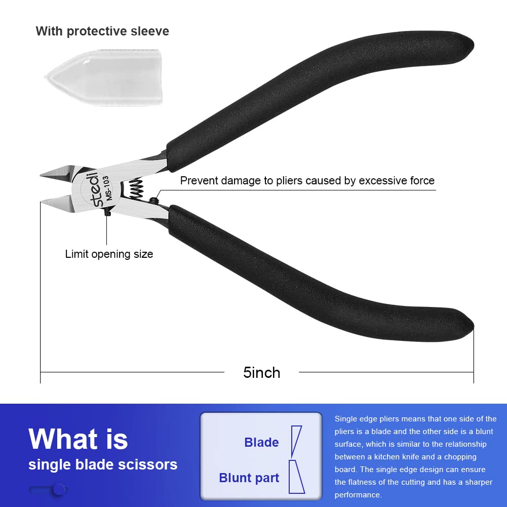 stedi 5-inch Model Nippers, with Ultra-thin Single-edge and Blade Case Plastic Model Tools for Gundam Repairing Plastic Model and Fixing, Black