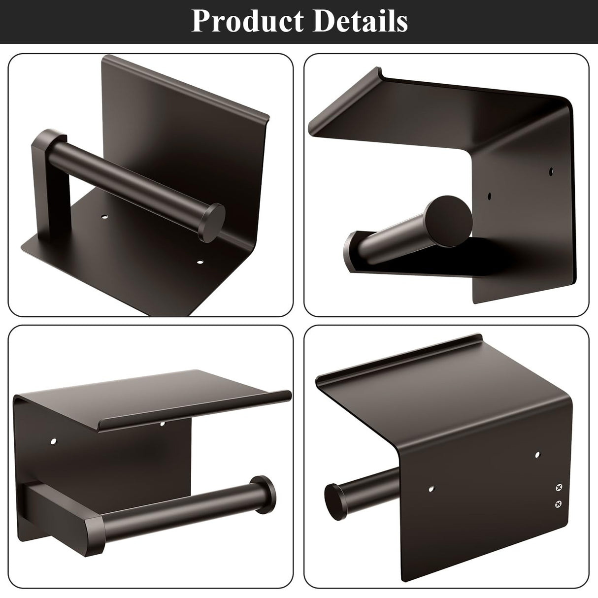 Tindbea Toilet Paper Holder with Phone Shelf, Adhesive or Screw Wall Mount Toilet Tissue Roll Holder, Rustproof & Multifunctional Stainless Steel Bathroom Storage Dispenser (Bronze)