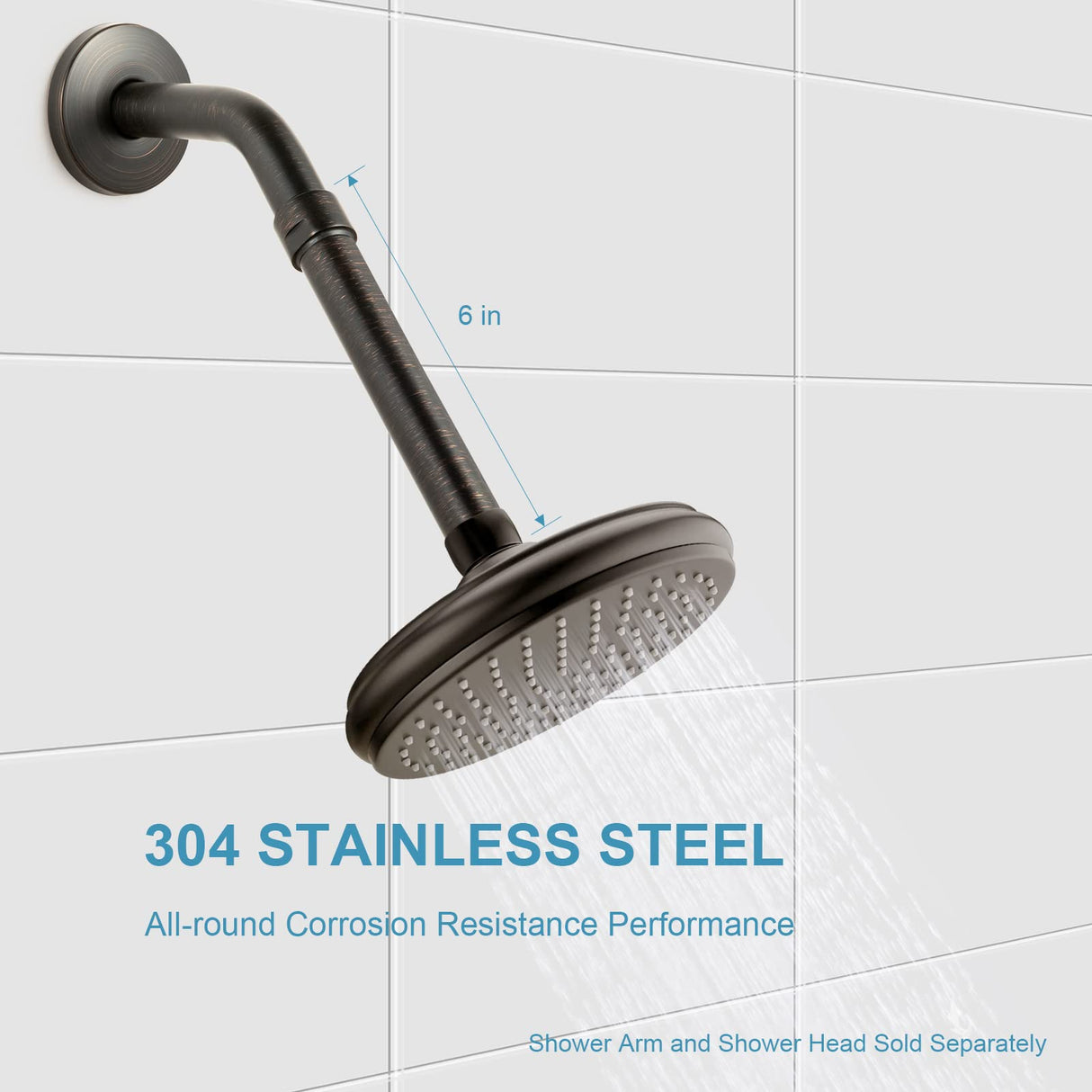 OFFO Shower Head Extension Arm, Oil Rubbed Bronze 6 in Shower Arm Extension Shower Head Extender Made of 304 Stainless Steel Shower Pipe Extension