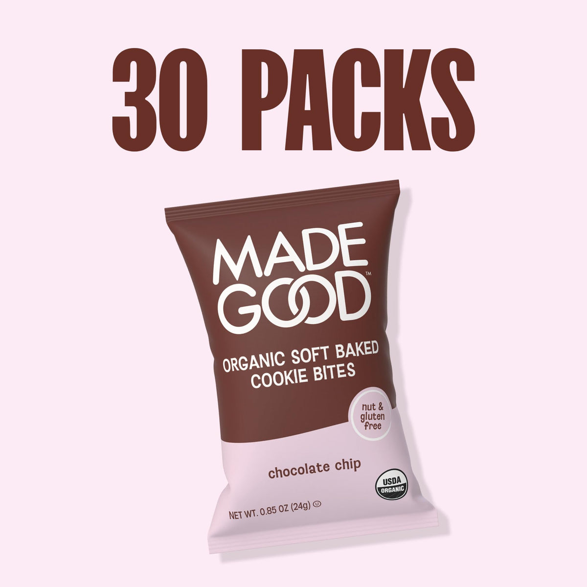 MadeGood Soft Baked Mini Chocolate Chip Cookies, 30-Pack Gluten Free